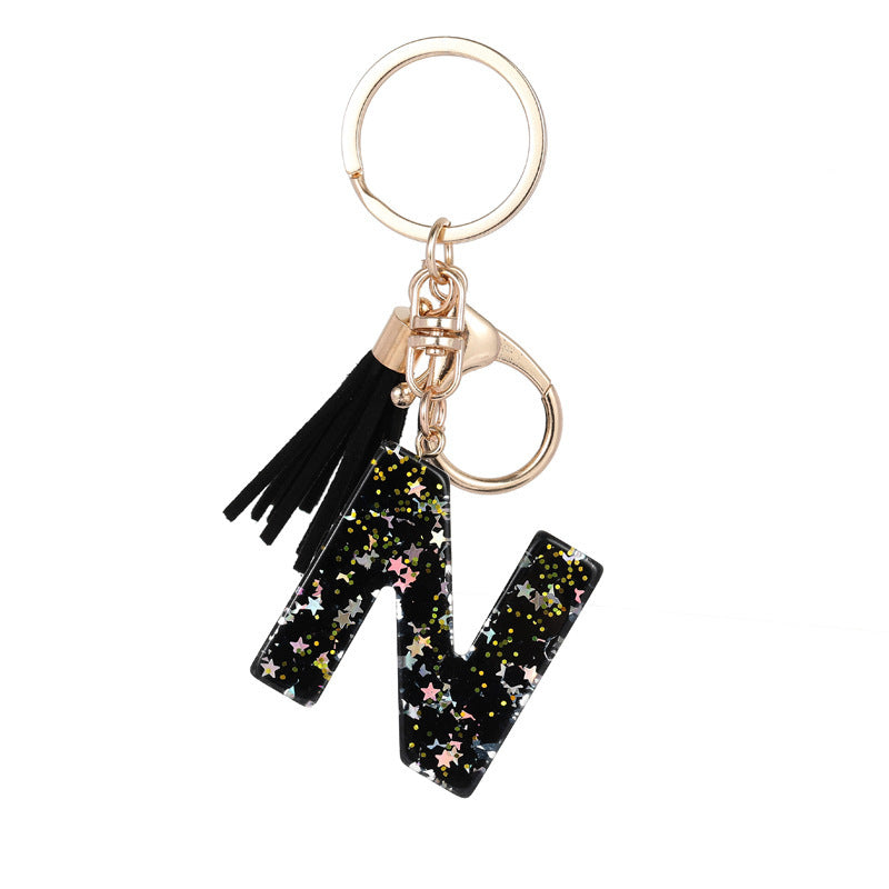 Wholesale  black resin keychain 26 English letter pendant keychain