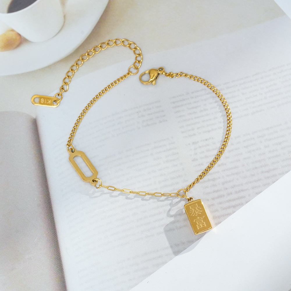 Wholesale Chic Titanium Steel Gold Plated Necklace and Bracelet Set Fashion Accessory Gift