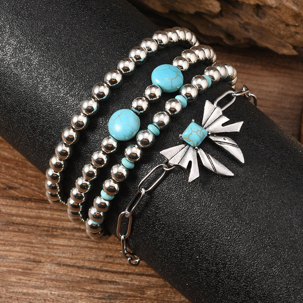 Wholesale Bohemian Style Beaded Bracelet Bow Turquoise Fashion Combination Women' s Hot Selling Bracelet