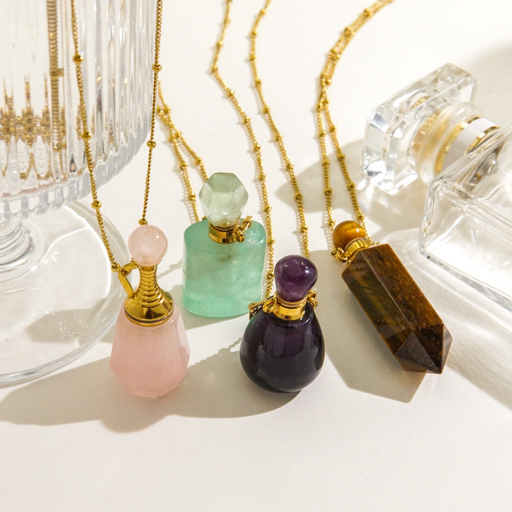 Wholesale Light Luxury Natural Stone Aroma Bottle Pendant Stainless Steel Necklace