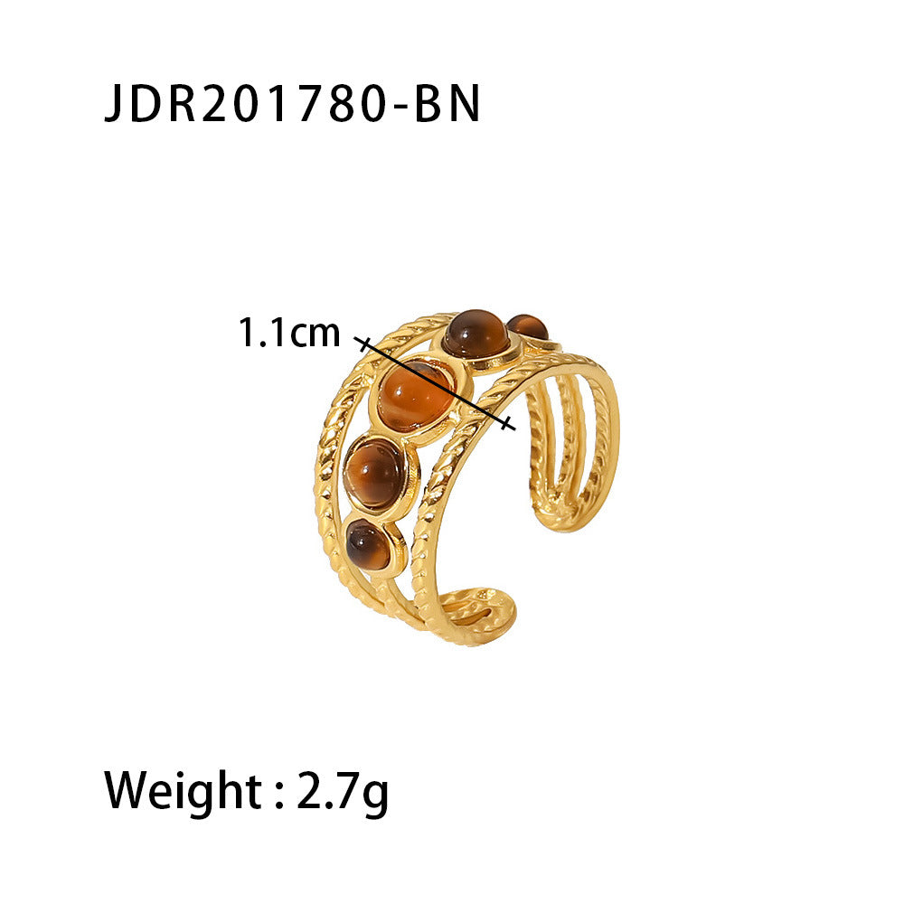 Wholesale Retro Titanium Steel Open Gemstone Ring