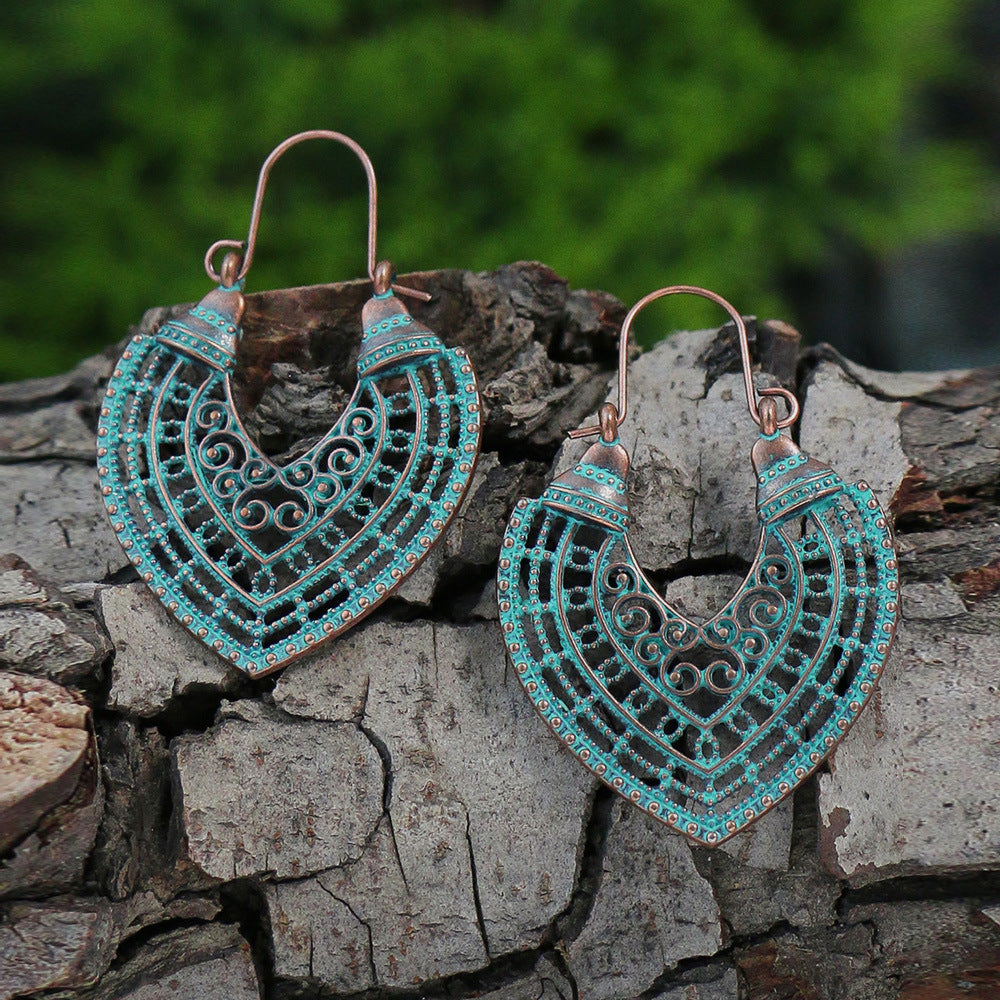 Wholesale Retro Ethnic Style Double Layer Turquoise Stud Earrings Tassel Earrings ACC-ES-MoMo008