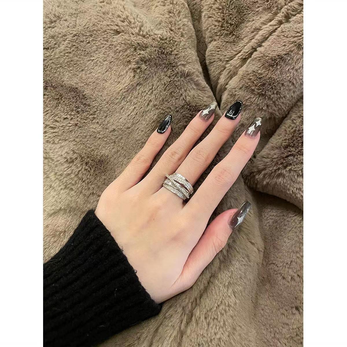 Wholesale Luxury Silver Zircon All-Match Vintage Personalized  Adjustable Ring