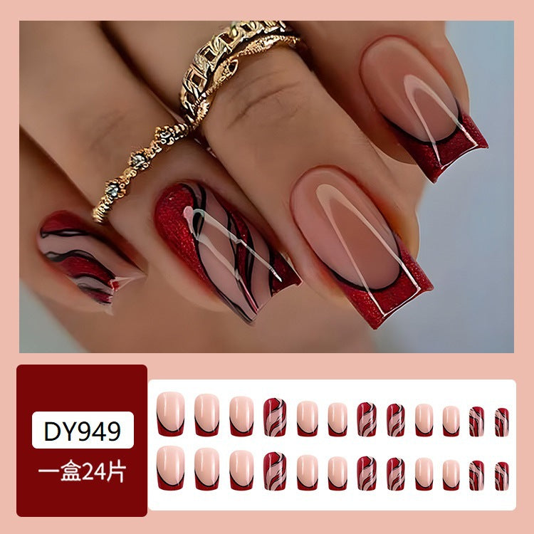 Wholesale 24 Pieces/box Red Wave Stripe Nails Kits Nail Stickers ACC-NS-QXJ050