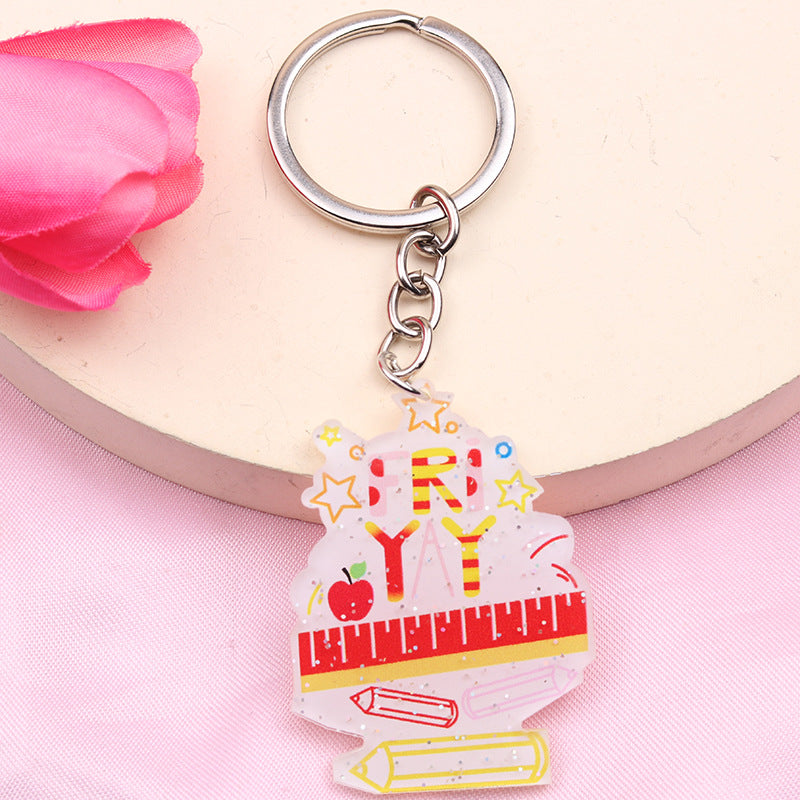 Wholesale Teacher's Day Cartoon Rainbow Blackboard Acrylic Keychain ACC-KC-DA007