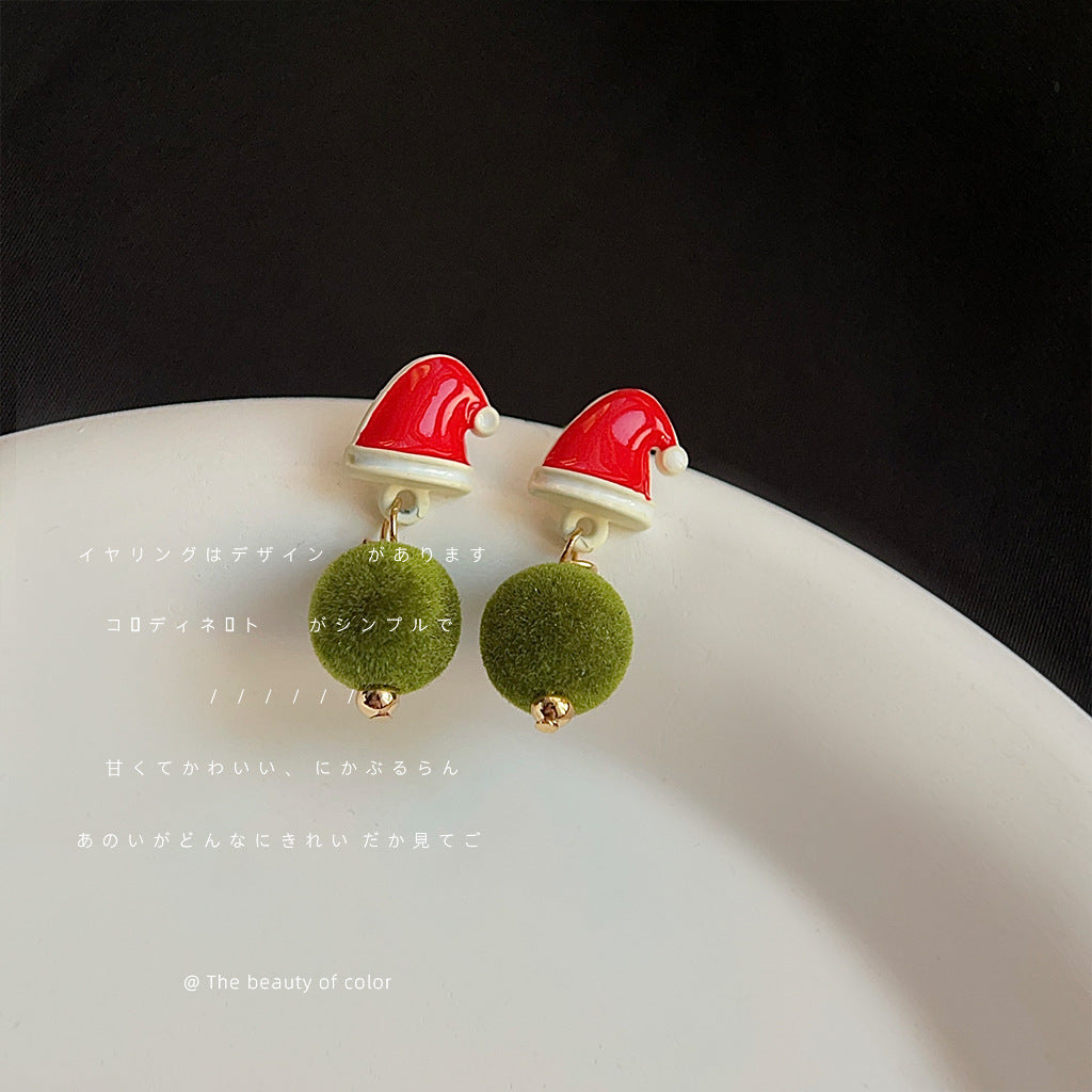 Wholesale Christmas hat fur ball earrings