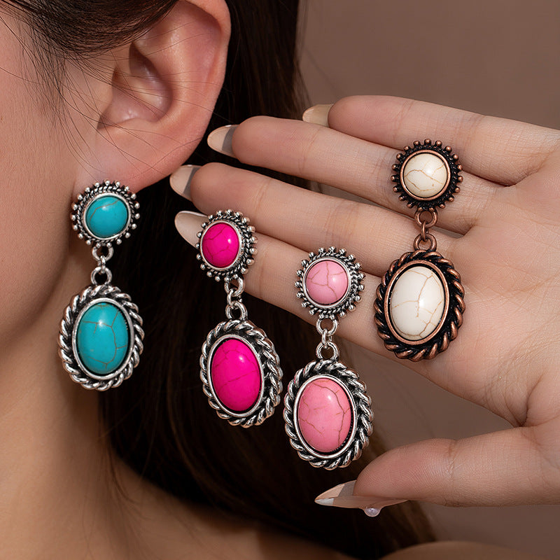 Wholesale Bohemian Turquoise Inlaid Alloy Earrings Boutique Resale