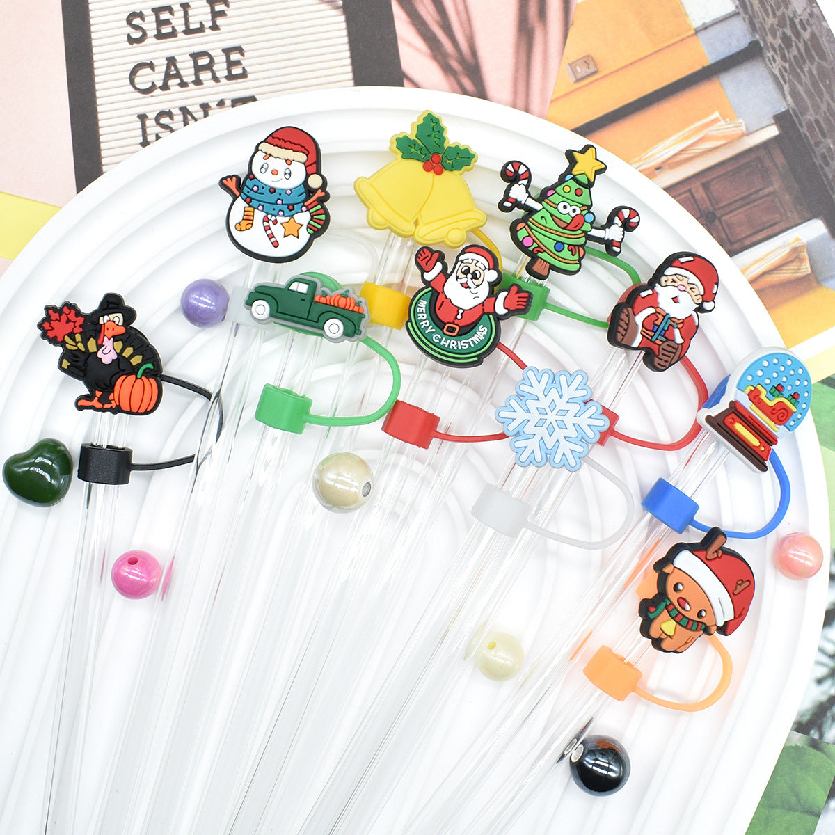 Wholesale Random 100pcs Christmas 10mm PVC Soft Straw Tube Cap ACC-SCR-RYY082