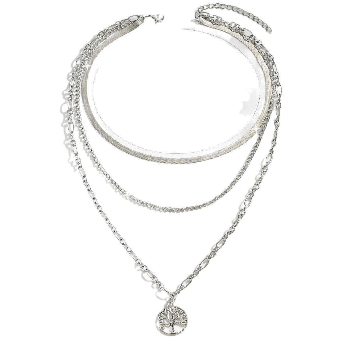 Wholesale European and American New Flat Snake Chain Necklace Multi-layer Chain Tree of Life Pendant Necklace Women Fashion Necklace Amazon