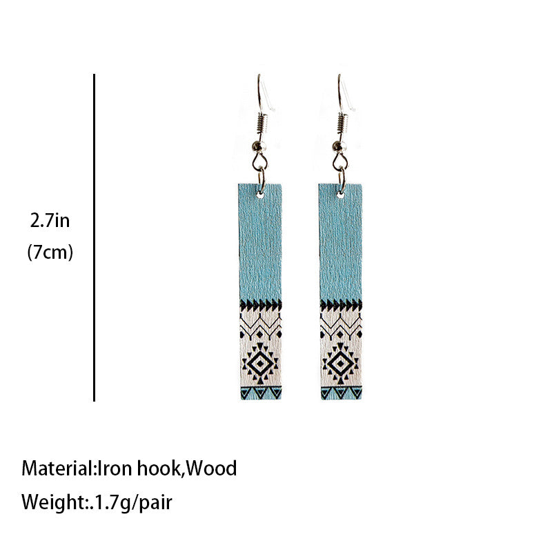 Wholesale 2pcs Wooden Aztec Print Earrings