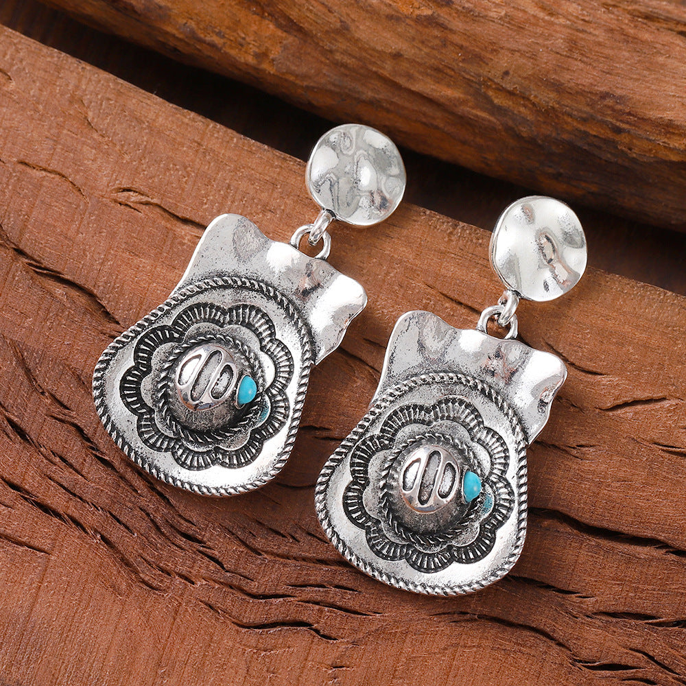 Wholesale  Western Denim Hat Pendant Vintage Earrings