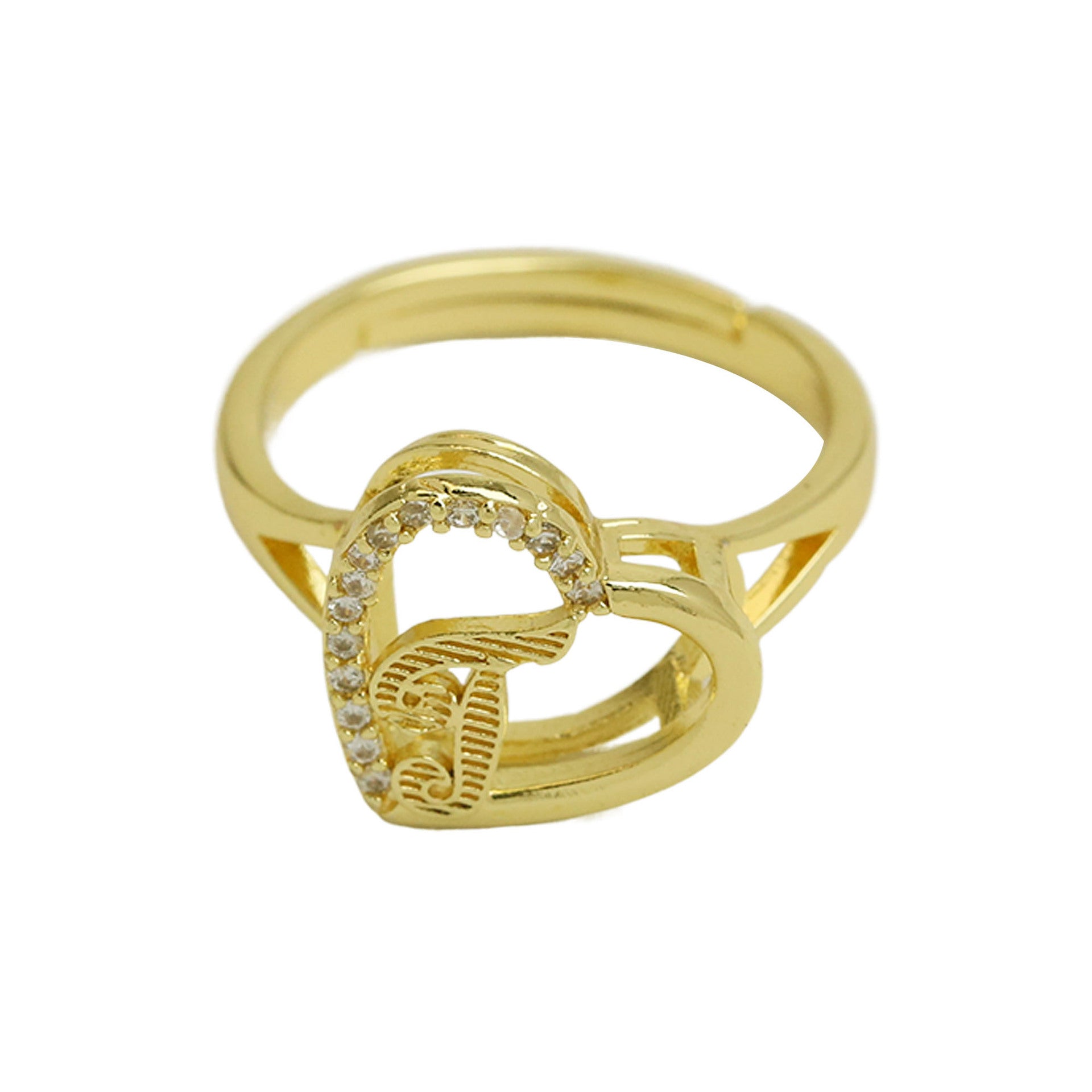 Wholesale  white gold heart-shaped love texture hollow 26 grass English letters open heart ring