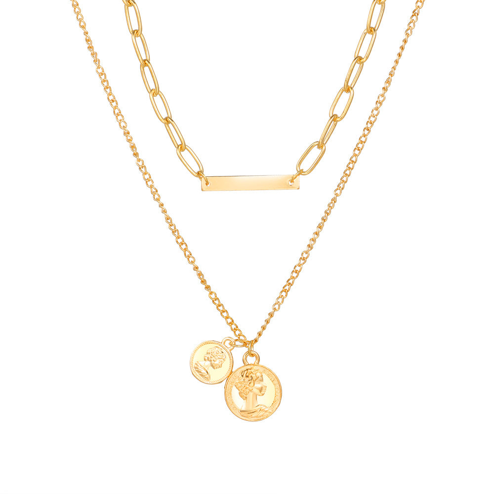 Wholesale Human head necklace set light luxury temperament relief round necklace