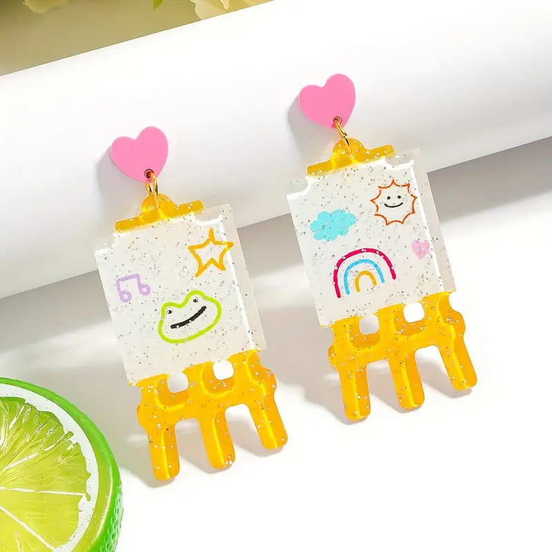 Wholesale Acrylic Back-to-School Cute Cartoon Drawing Board Earrings