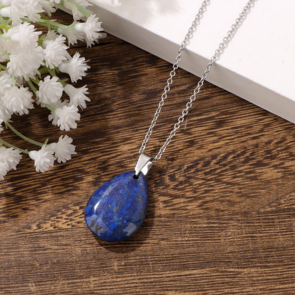 Wholesale Natural Crystal Pendant Necklace Stainless Steel O-Chain with Lobster Clasp Boutique Jewelry Accessory