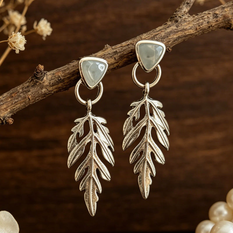 Wholesale Retro Distressed Silver Triangular Leaf Earrings - Eco-Friendly Alloy Jewelry Accessory for Party or Daily