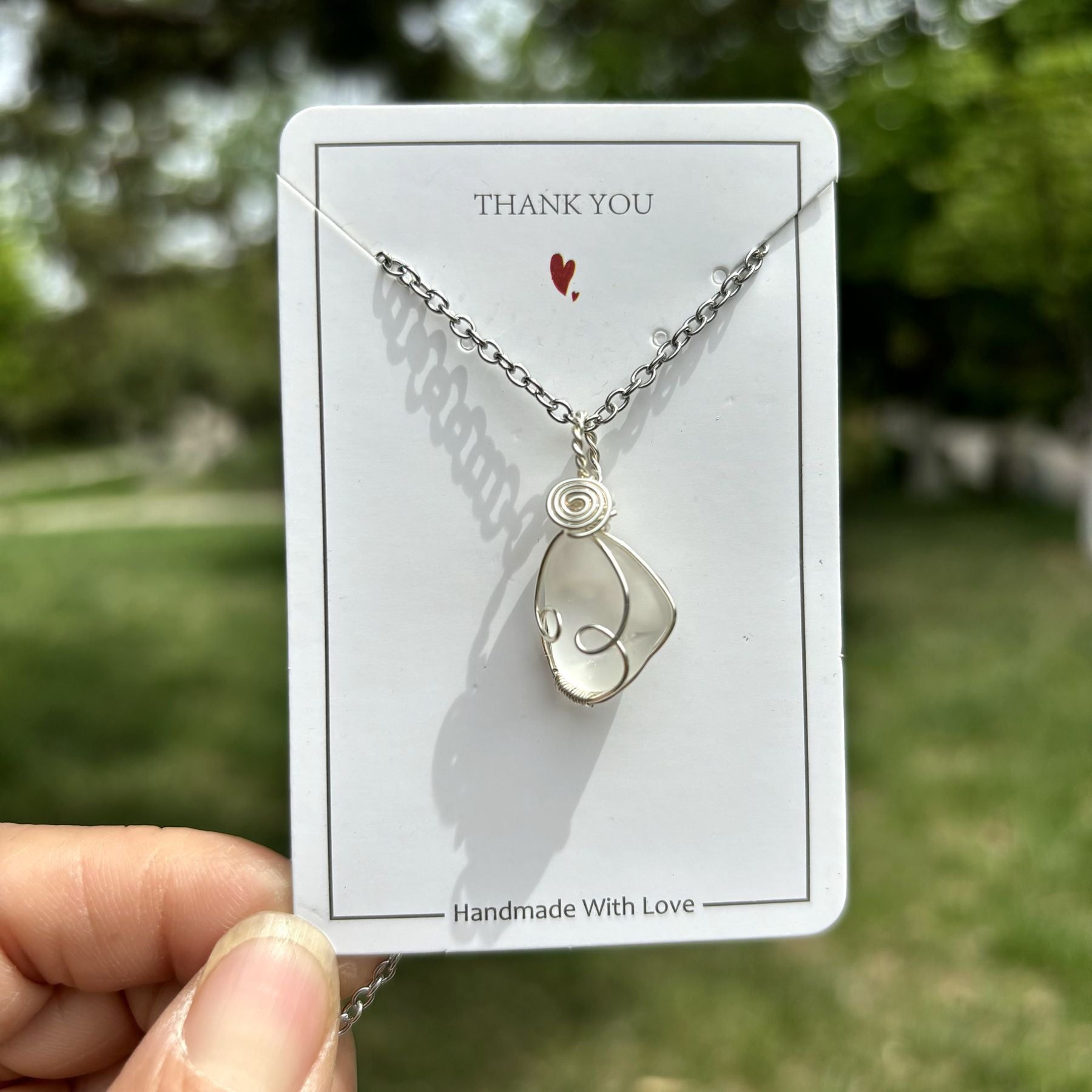 Wholesale Hand Wound Sea Glass Blue Necklace Pendant Crystal Natural Stone Crystal Mesh Bag ACC-NE-RongGuan012