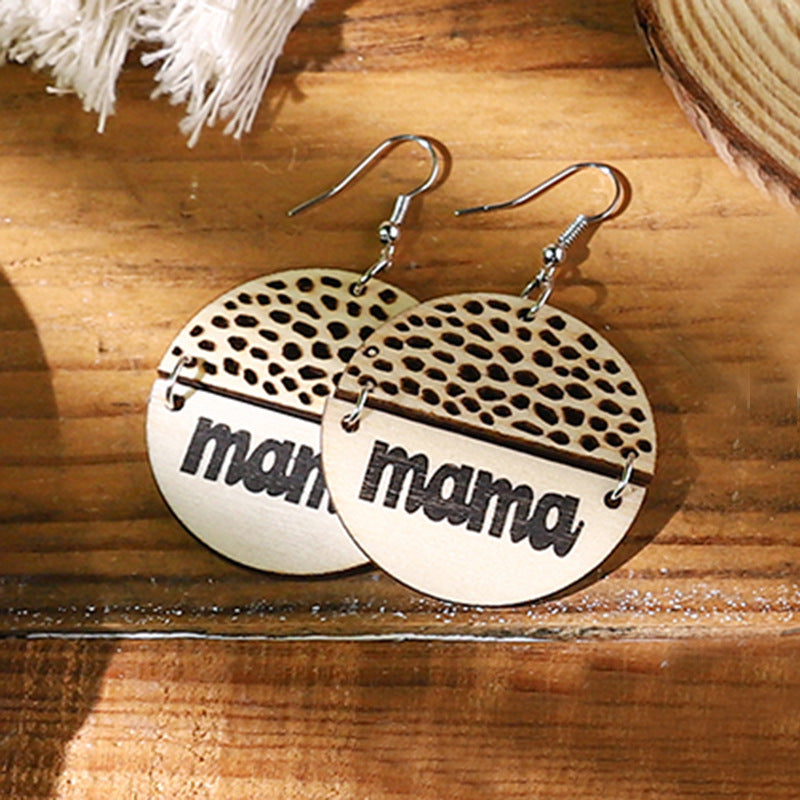 Wholesale Retro Letter Wood Mother's Day Round Ear Drop Earrings