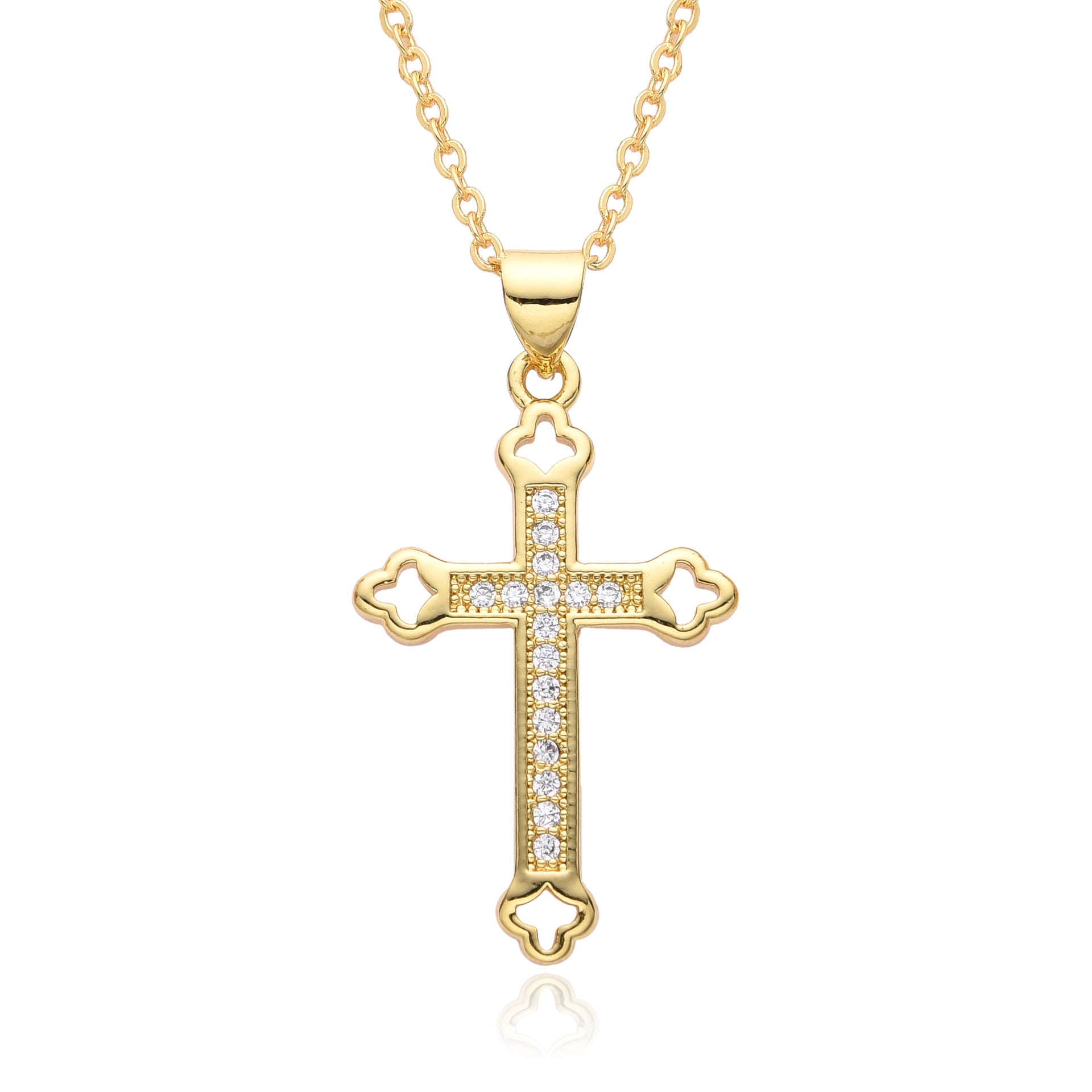 Wholesale retro cross micro inlaid zircon copper gold-plated necklace