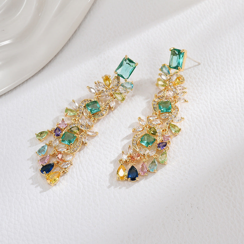 Wholesale S925 silver needle micro inlaid zircon colorful flower drop earrings