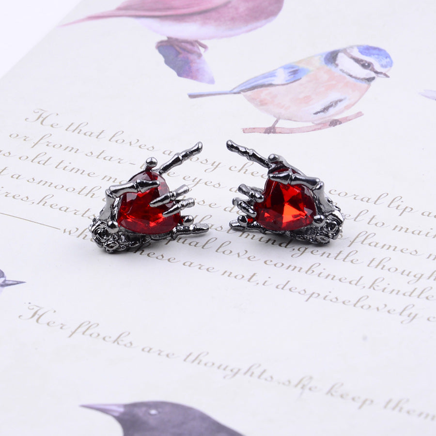 Wholesale Dark Punk Rhinestone Heart Necklace And Earring Set Trendy Jewelry Accessory For Party Wear Boutique Resale