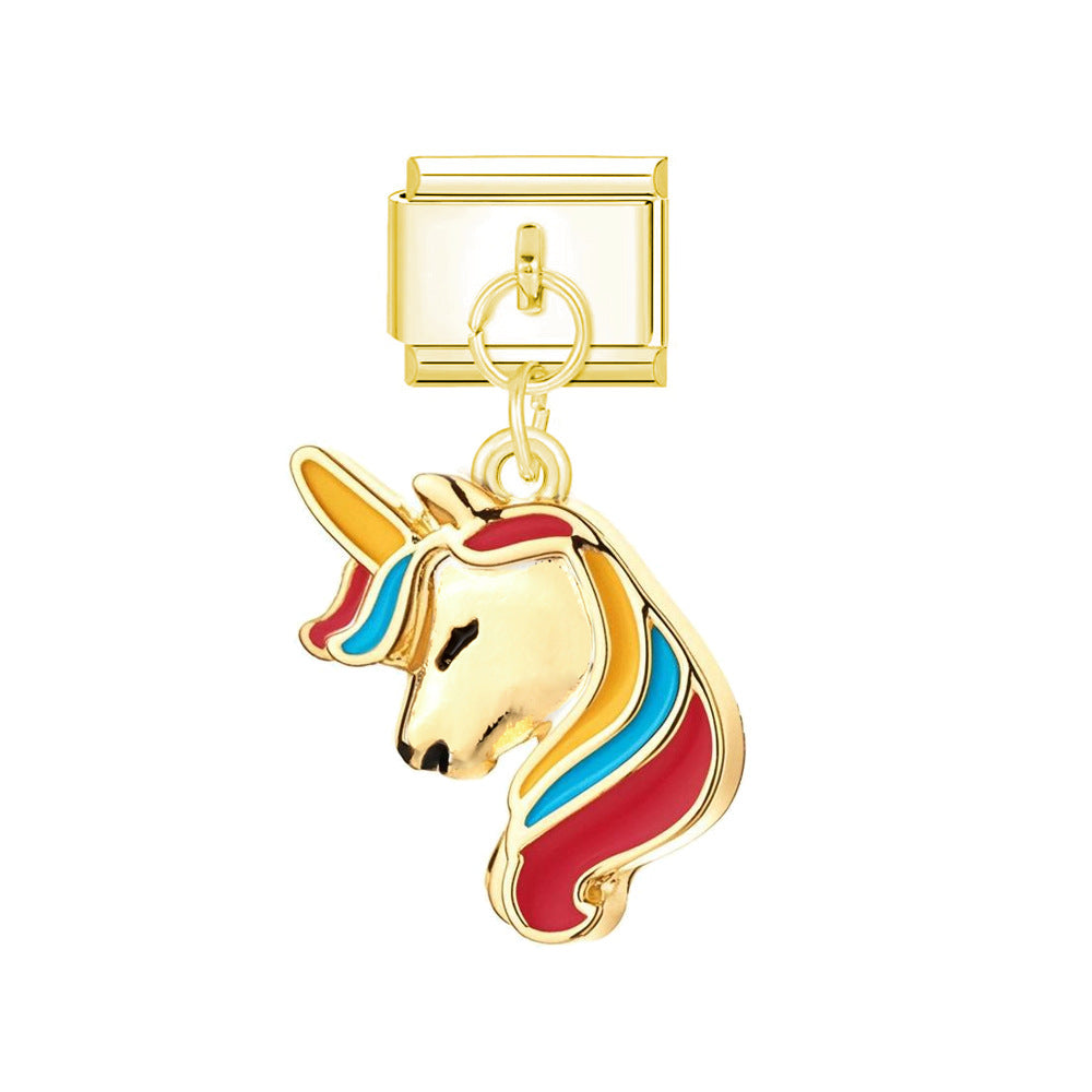 Wholesale Italian Charm Bracelet 9mm DIY Cute Pony Pendant  Creative Stainless Steel Composable Bracelet