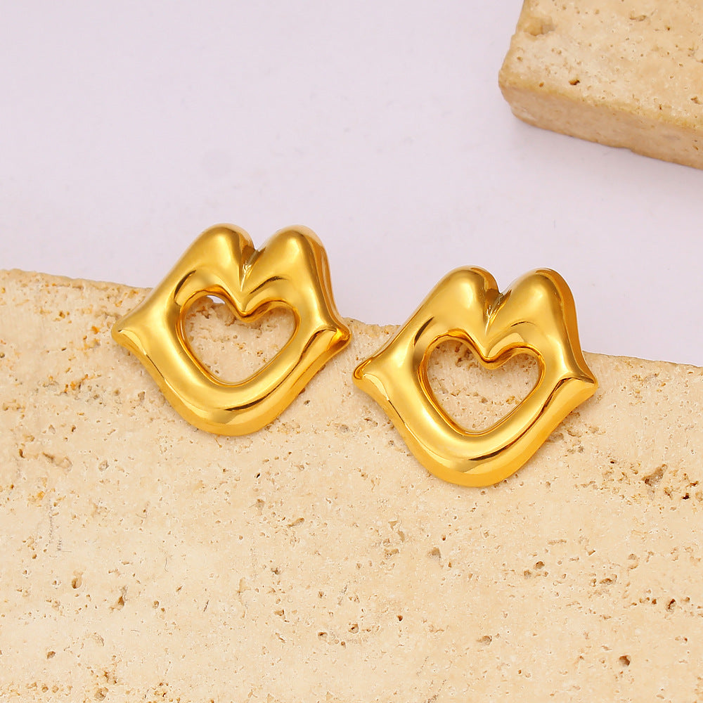 Wholesale Facial Features Lips Nose Earrings Stainless Steel Water Drop Semicircular Earrings  ACC-ES-Yueshi001