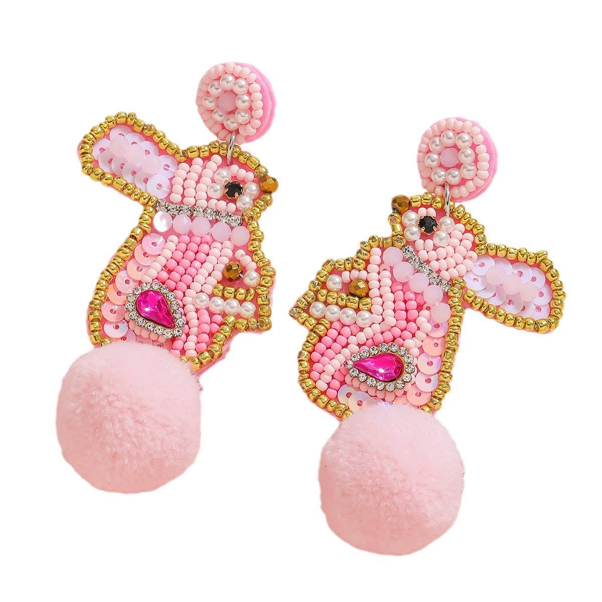 Wholesale cute handmade rice beads pink bunny easter earrings