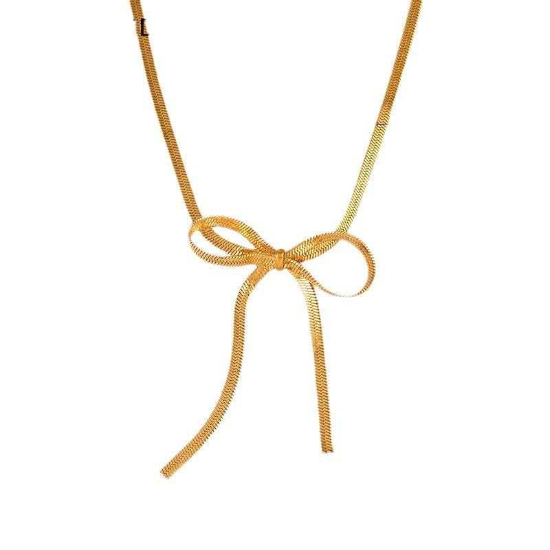 Wholesale Bow Titanium Steel Ribbon Earrings Bracelet Necklaces ACC-NE-Qiyun001