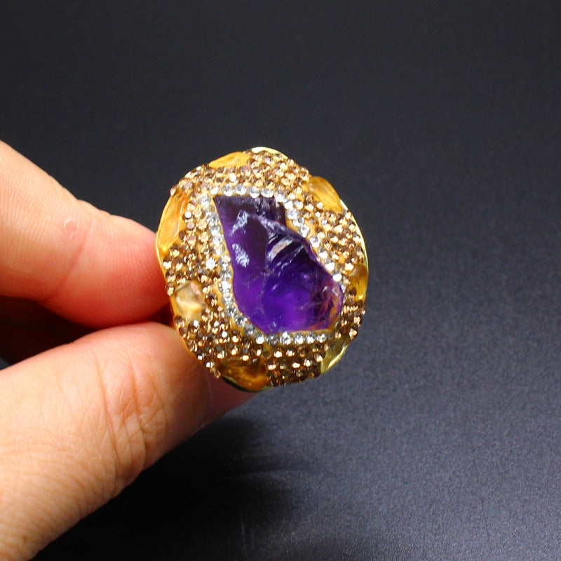 Wholesale Light Luxury Natural Amethyst Original Stone Ring