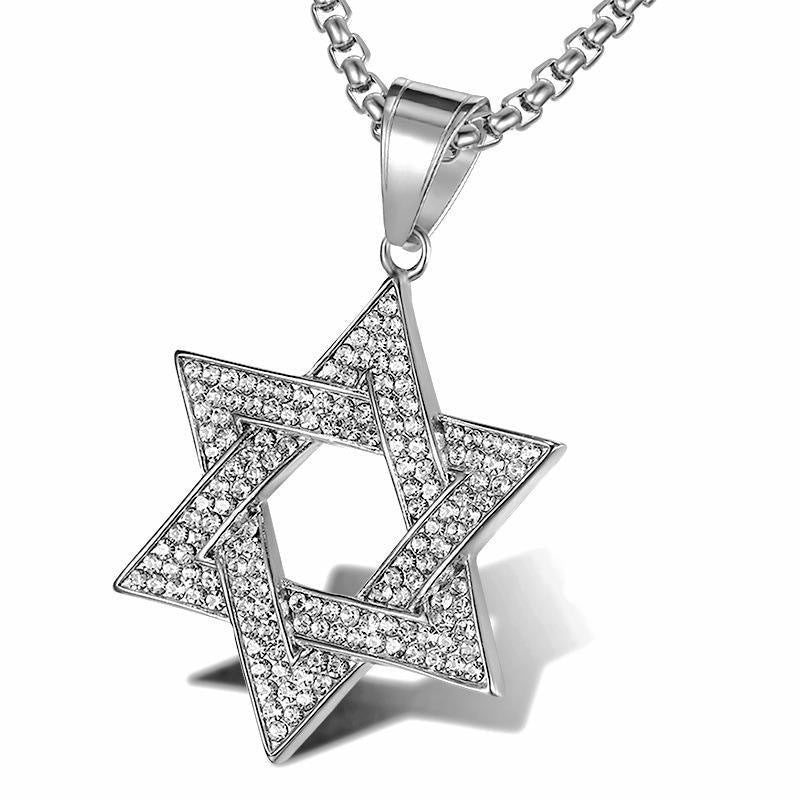 Wholesale Trendy Six-Pointed Star Pendant Necklace,  Diamond-Cut Zinc Alloy Fashion Accessory for Men and Women Layering Jewelry