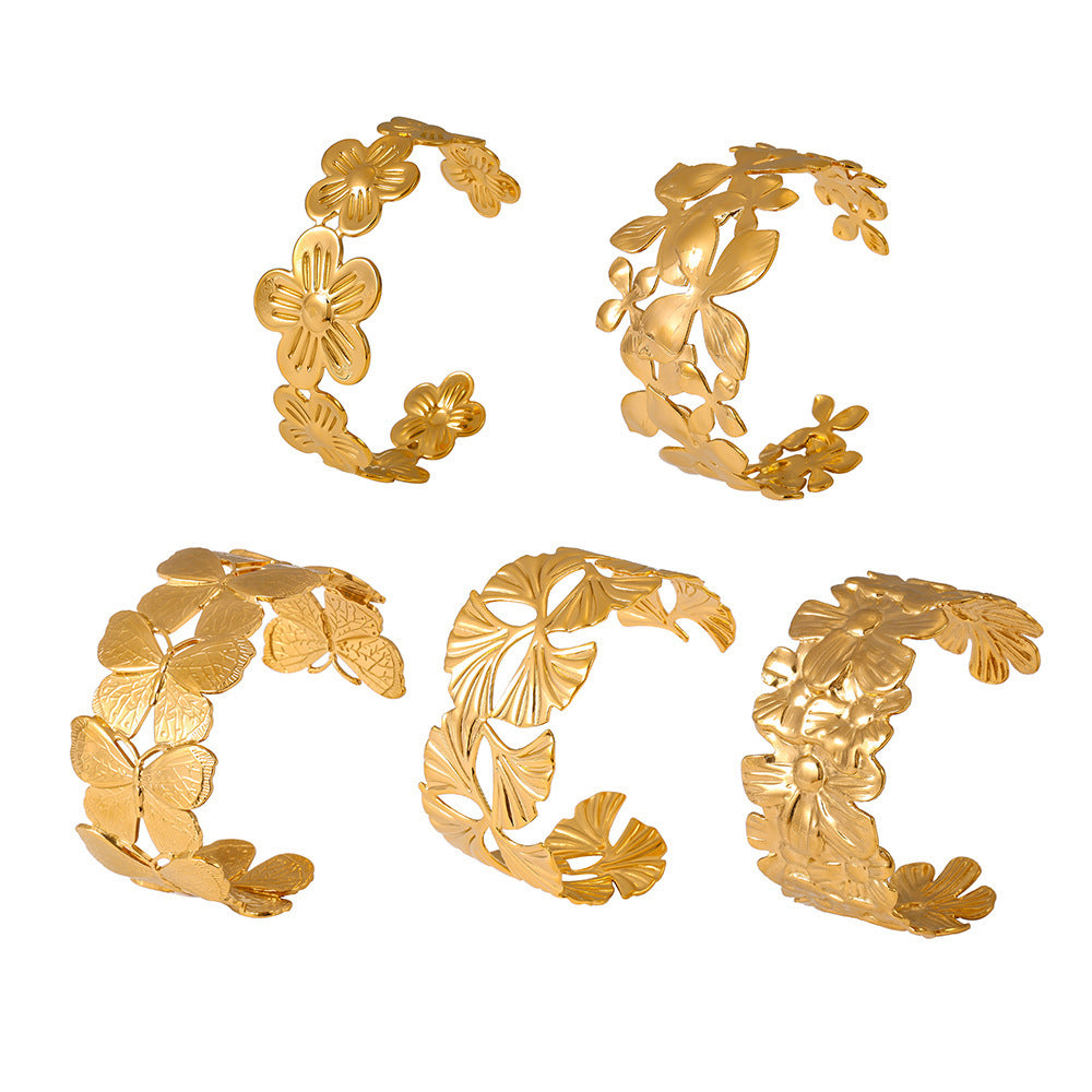 Wholesale Stainless Steel  Flower Hollow Opening Bracelet