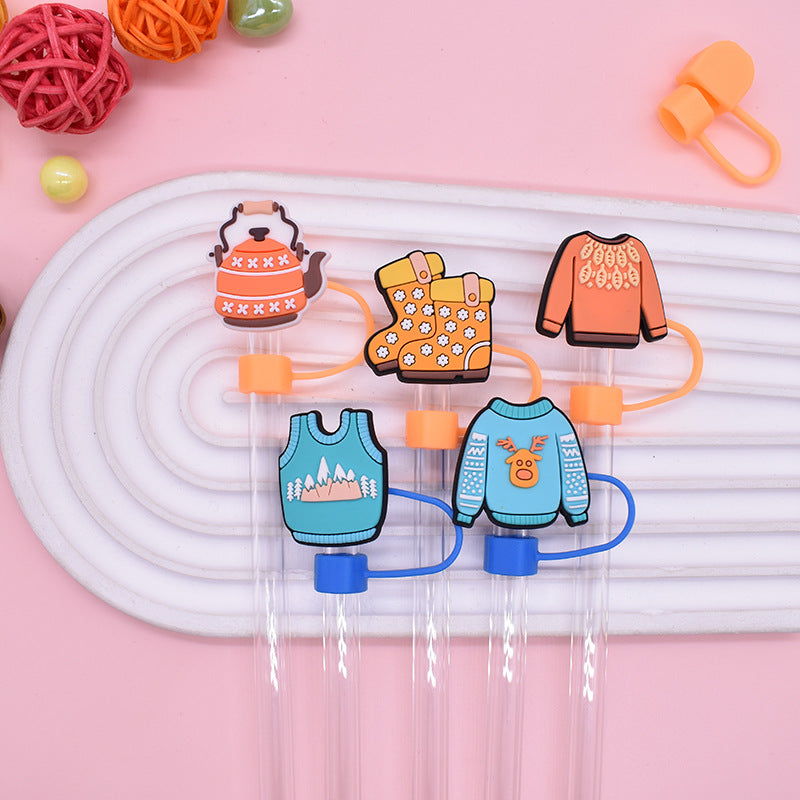 Wholesale Random 100pcs Winter Series 8/10mm PVC Soft Straw Tube Cap