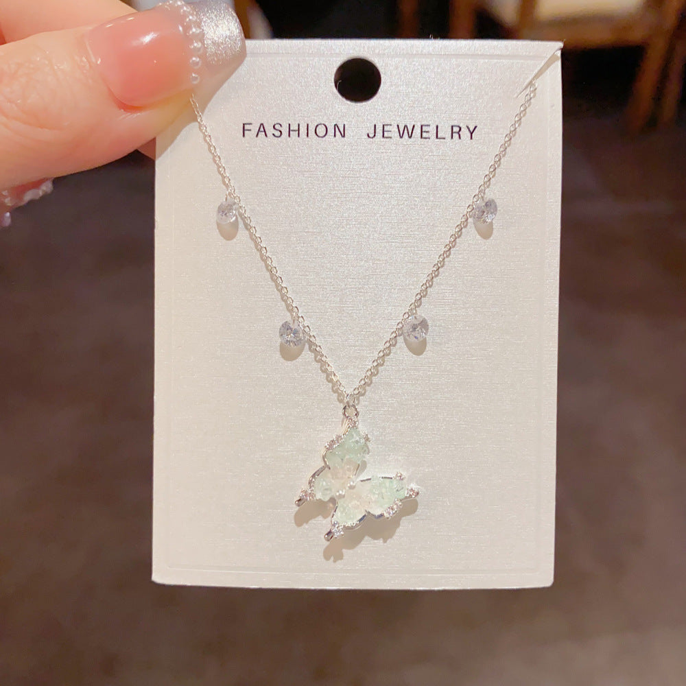 Wholesale Fashion Butterfly Necklace,  Thick Silver Point Crushed Crystal,  Gold Plated Copper - Stylish Collarbone Chain Jewelry for Women