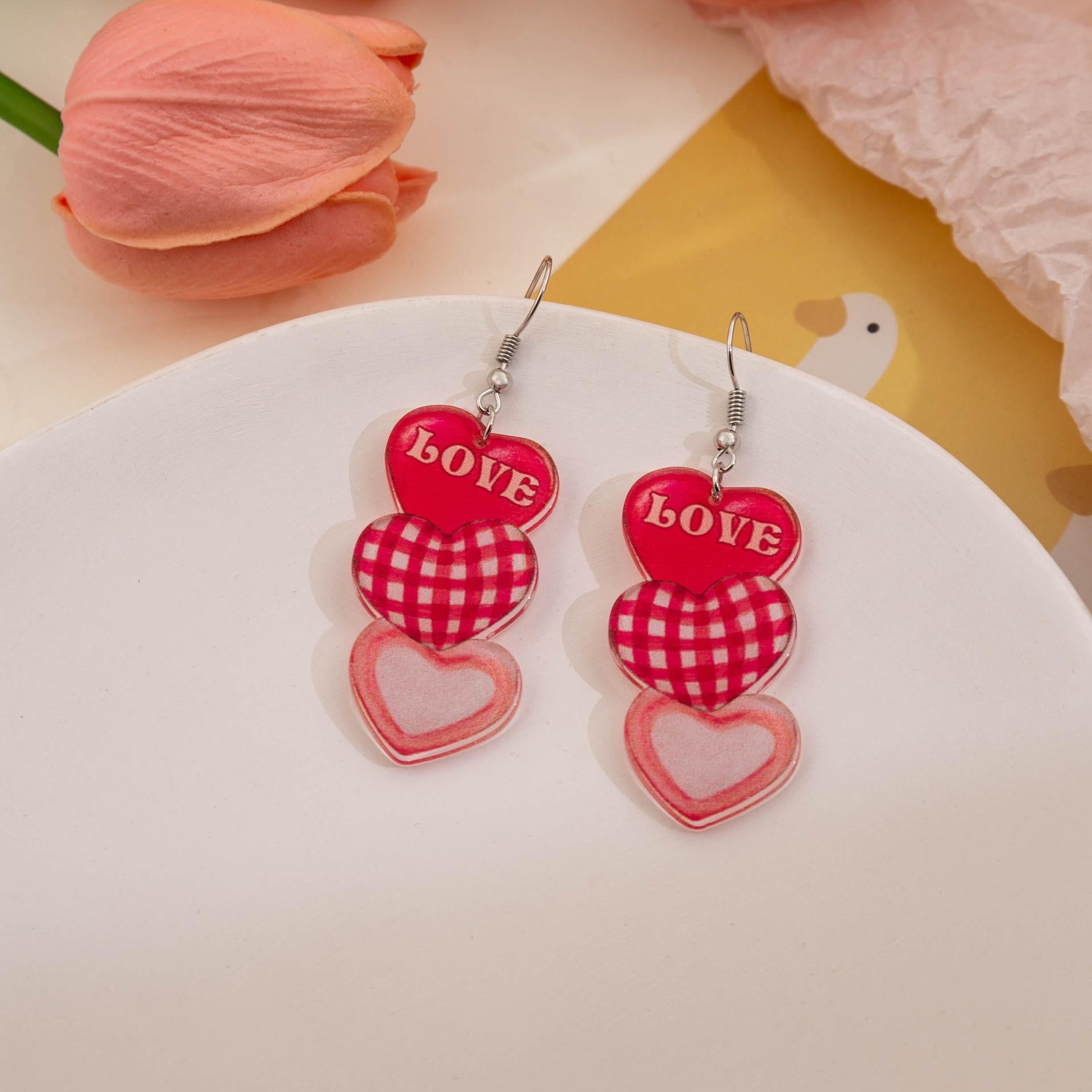 Wholesale Valentine' s Day Acrylic Heart Element Earrings