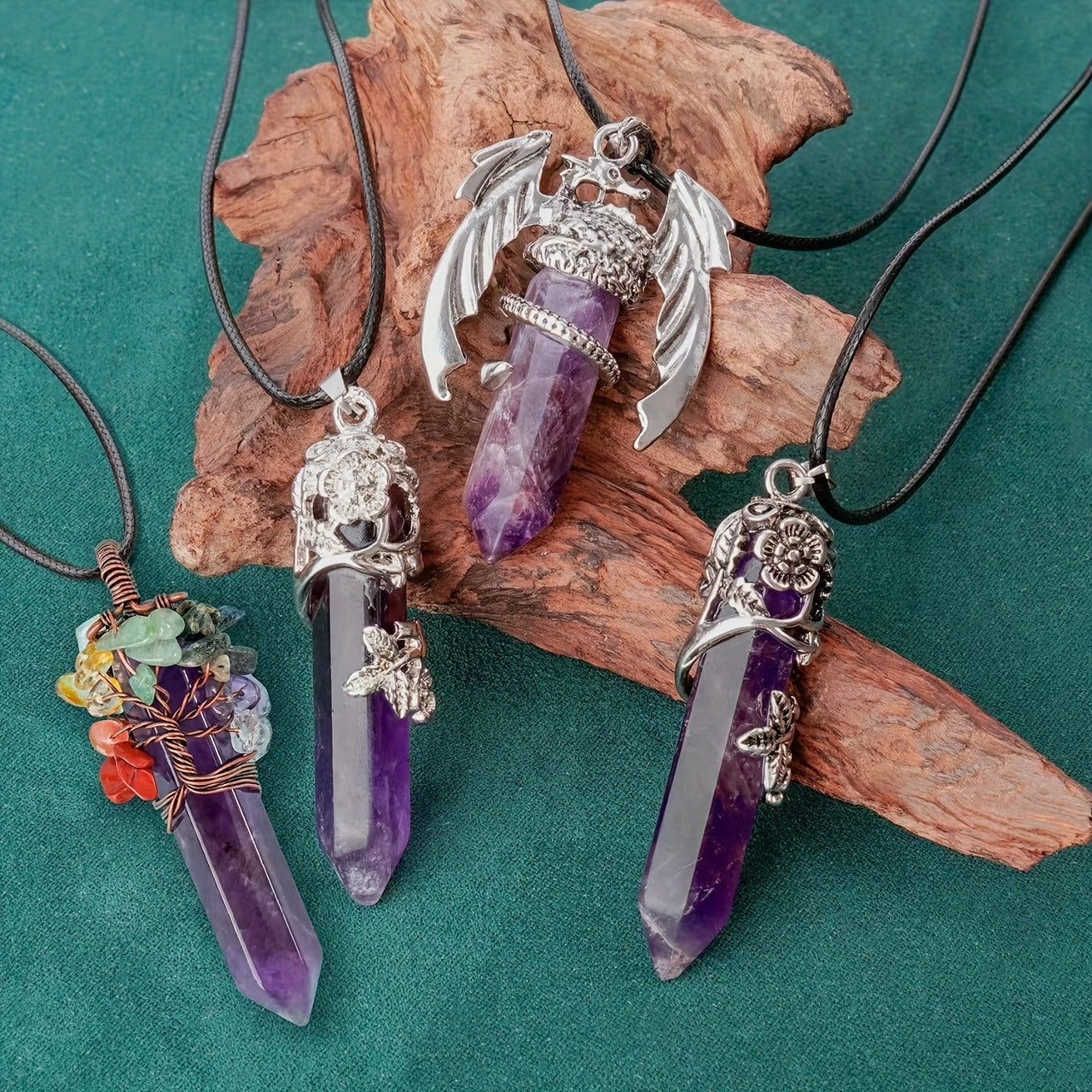 Wholesale Tree of Life Amethyst Heart Pendant Necklace Fashion Accessory Gift
