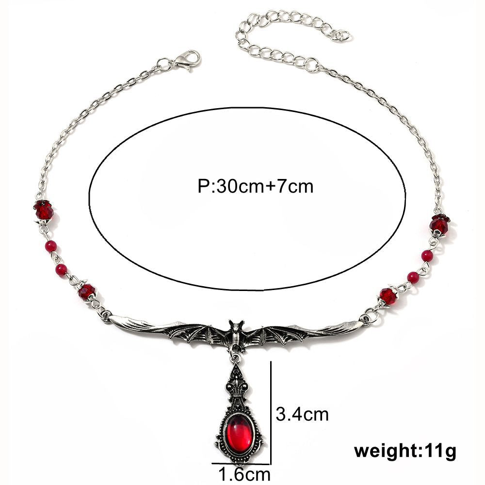 Wholesale Vintage Gothic Bat Blood Drop Necklace Women  Party Gift Fashion Accessory