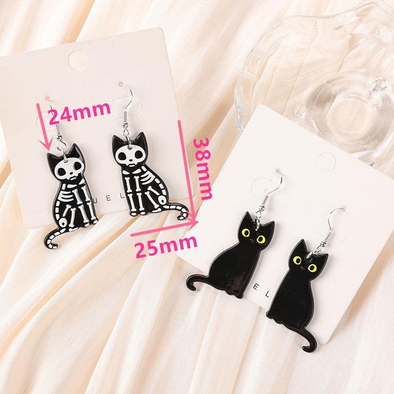 Wholesale double-sided acrylic skull black and white cat earrings