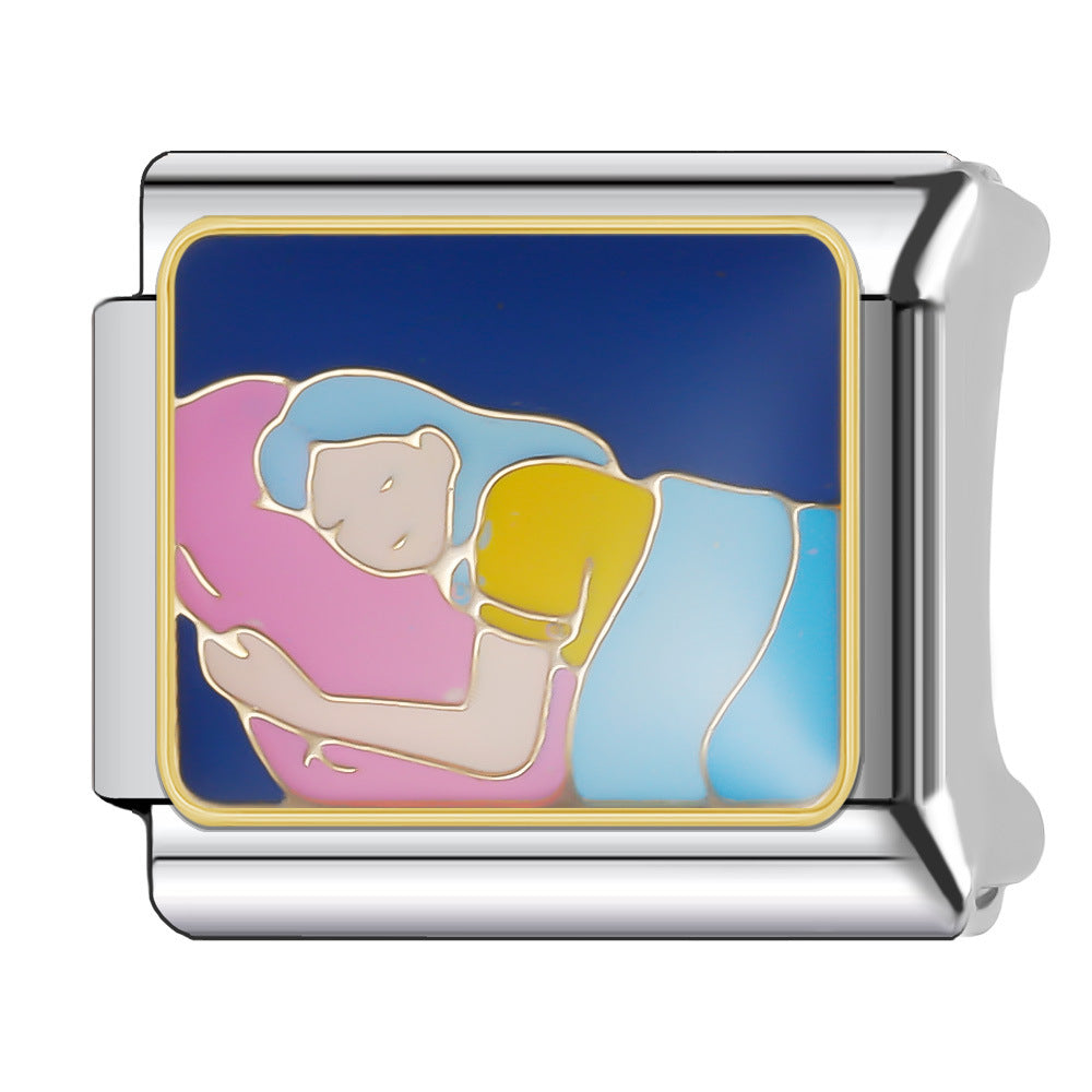 Wholesale Italian Charm Bracelet 9mm DIY Splicing Stainless Steel Goodnight Series Cartoon Composable Bracelet