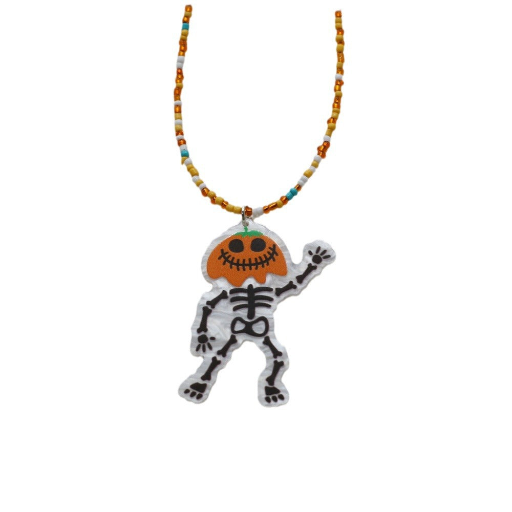 Wholesale  Halloween Funny Ghost Cartoon Cute Pumpkin Pendant  Rice Bead Necklace
