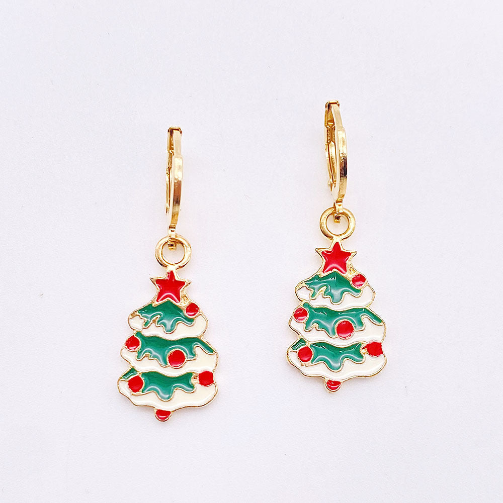 Wholesale Christmas Alloy Christmas Tree Snowman Oil Drop Pendant Earrings ACC-ES-ChenY067