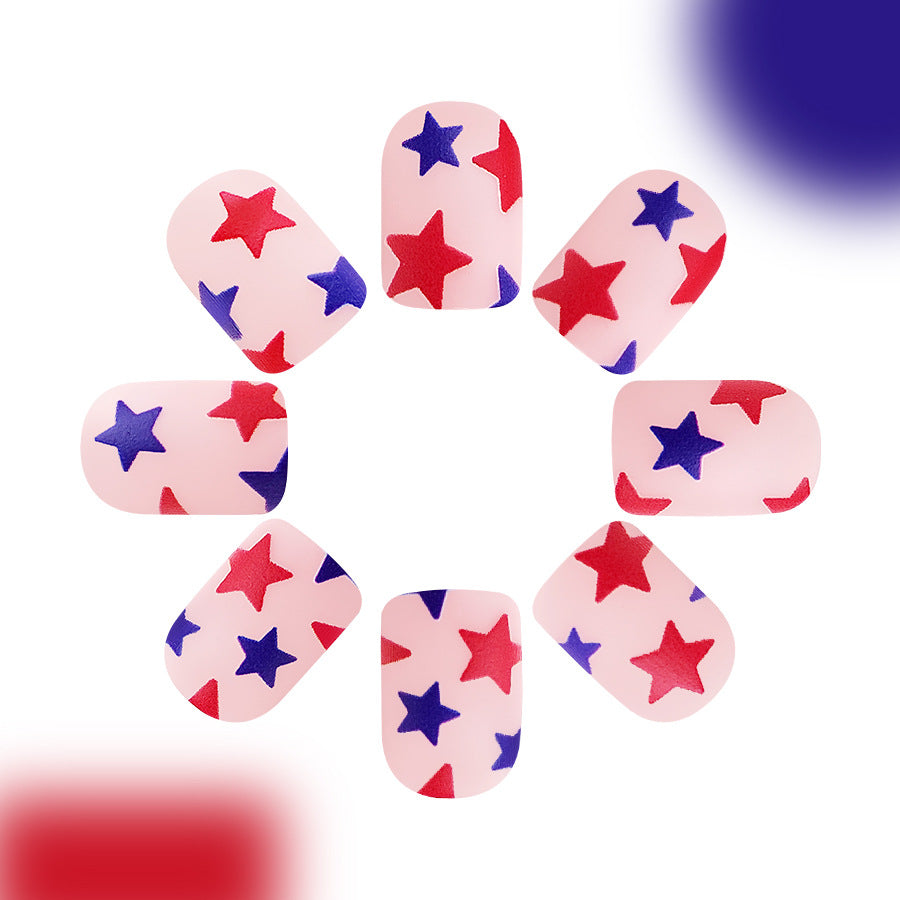 Wholesale 24 Pieces/box American Independence Day Short Striped Five-pointed Star Manicure Press-on Nails Kits Nail Stickers ACC-NS-GuaiXL036