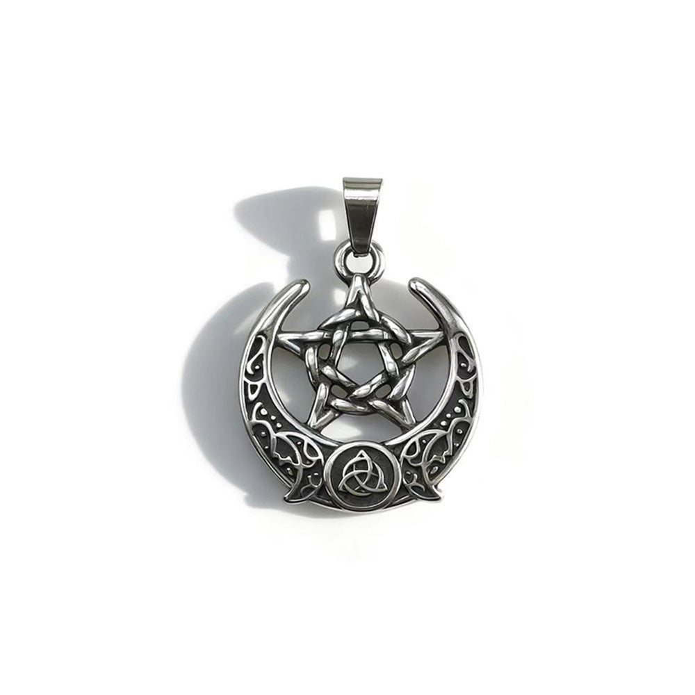Wholesale Stylish Stainless Steel Pendant Necklace with Crescent Star and Tree of Life Motif Unisex Jewelry Accessory