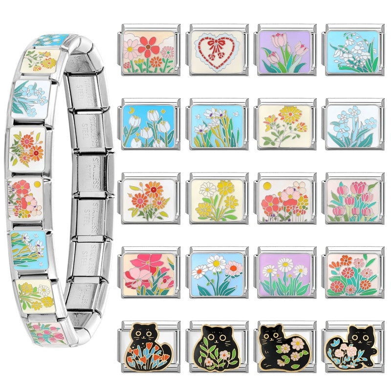 Wholesale  Italian Magic DIY Creative Steel Base Flower Module  Handmade Craft Charms