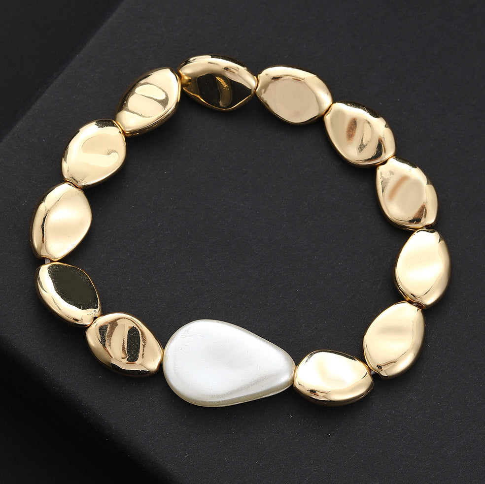 Wholesale  casual baroque pearl alloy bracelet creative style  elastic bracelet