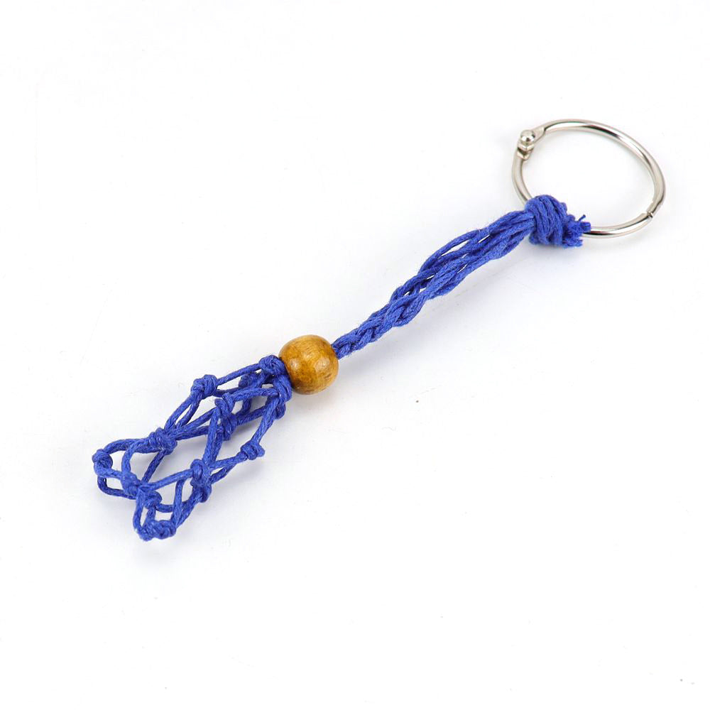 Wholesale Natural Stone Crystal Handwoven Mesh Bag Keychain Adjustable Retractable Mesh Bag ACC-KC-HanX002