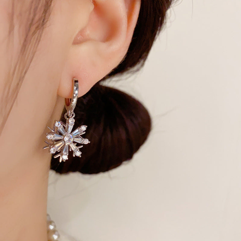 Wholesale Christmas Zircon Double-Layer Snowflake Earrings