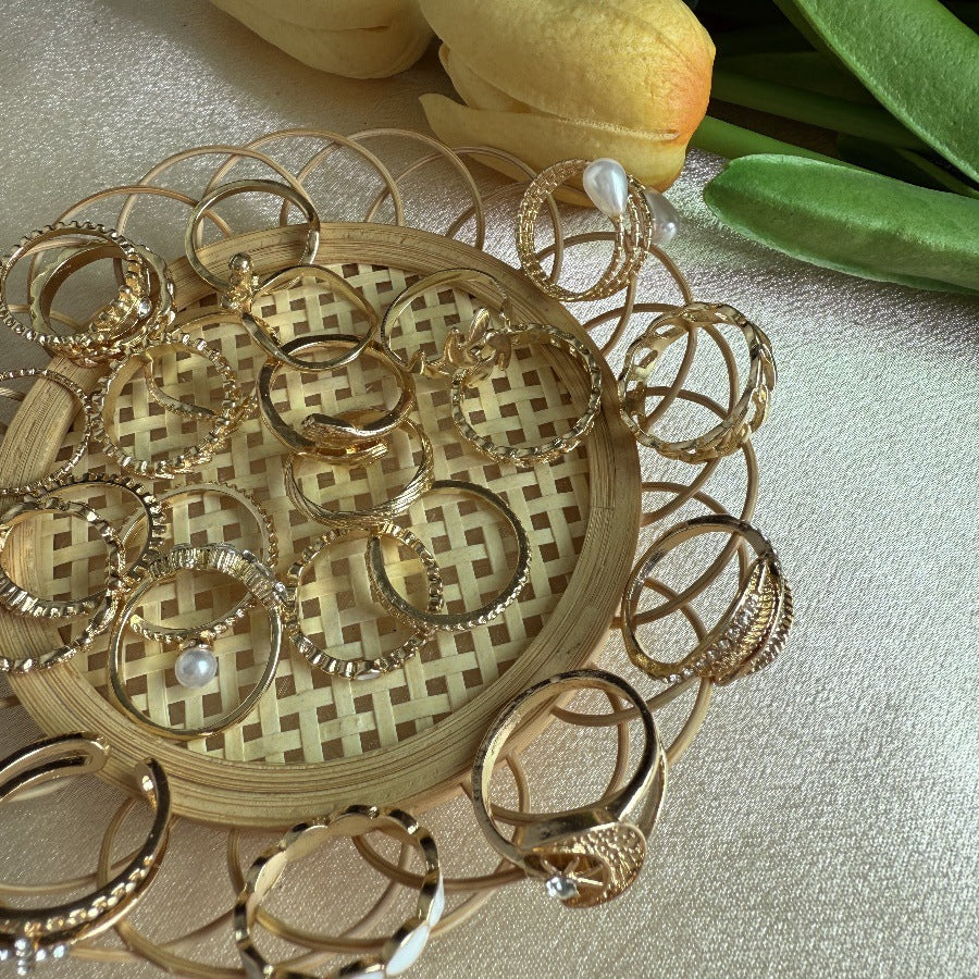 Wholesale Rice beads rhinestone moon star crown diamond ring animal snake ring set