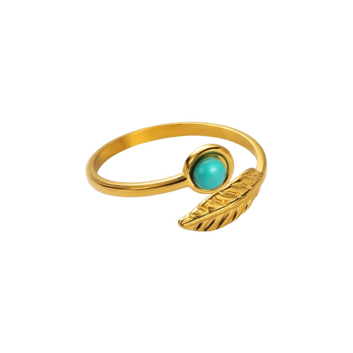 Wholesale Stainless Steel Vintage Ethnic Style Turquoise Natural Stone Shell Opening Ring