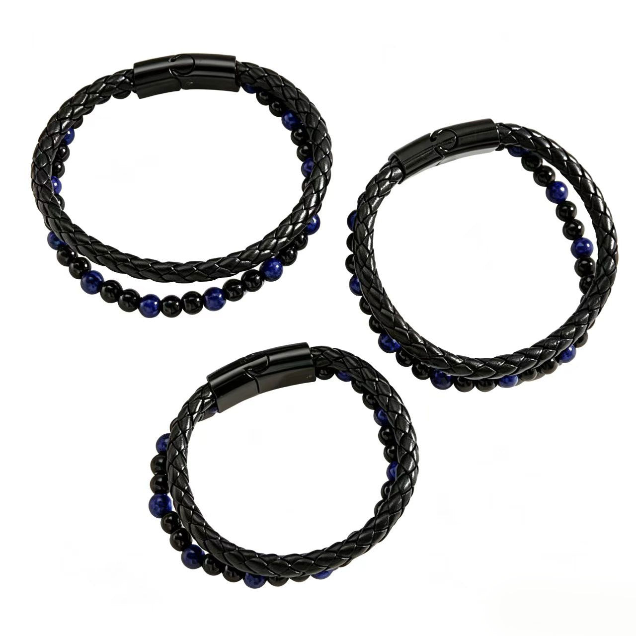 Wholesale Handwoven Cowhide Leather Bracelet Natural Stone Beads Unisex Distressed Tibetan Style Everyday Fashion Accessory